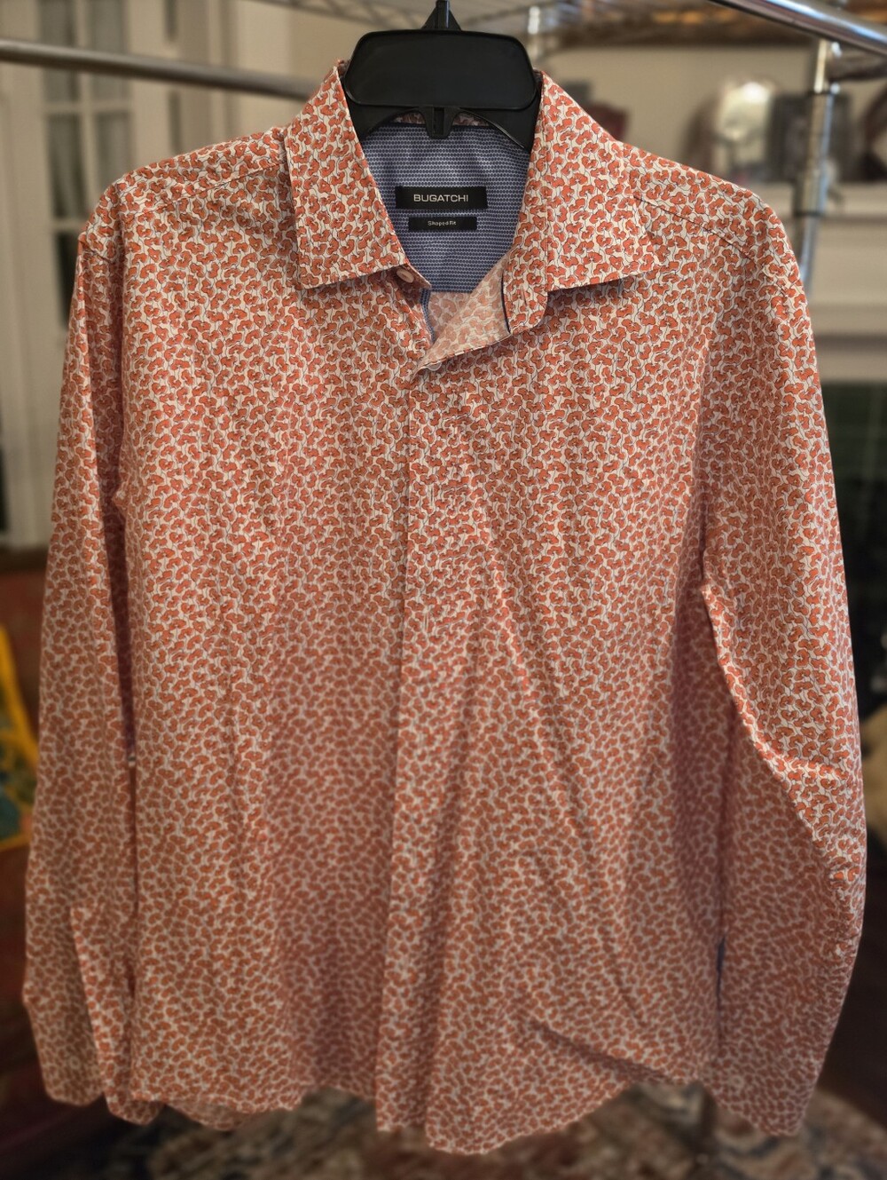 Bugatchi Men's Long-Sleeve Orange Patterned Shirt